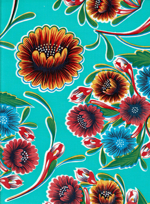 Mexican Oilcloth - Floral on Aqua