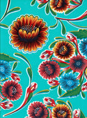 Mexican Oilcloth - Floral on Aqua