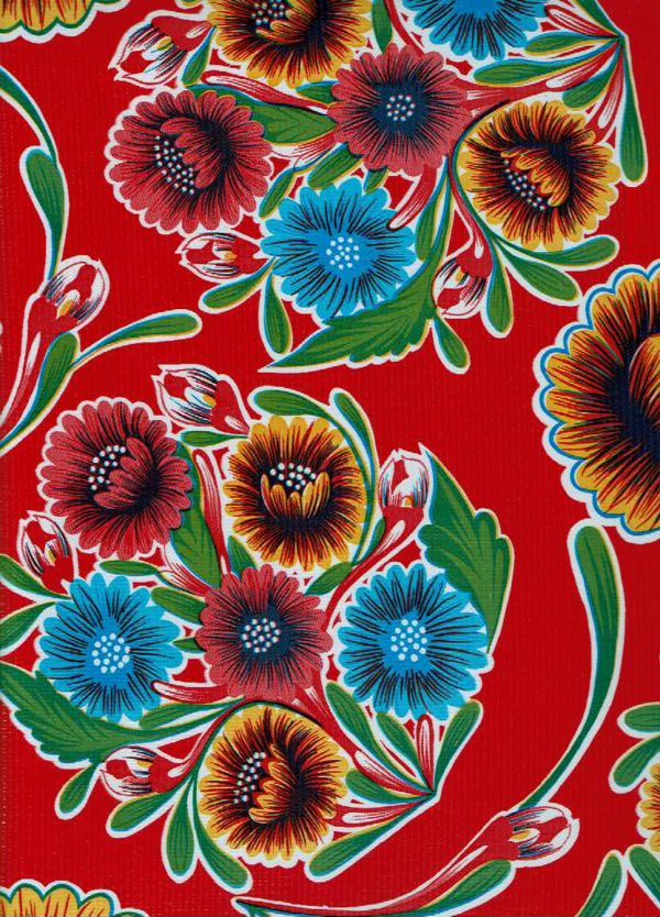 Mexican Oilcloth - Floral on Red