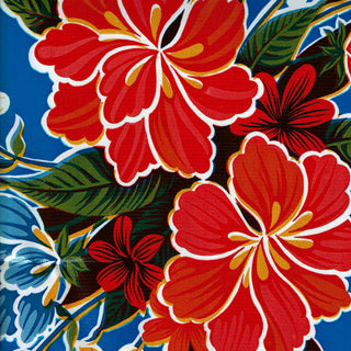 Mexican Oilcloth - Hibiscus on Royal Blue