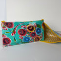 Oilcloth Zipper Bag - Floral Aqua with Yellow
