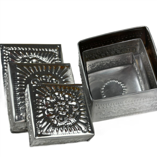 Square Tin Boxes - set of 4 nested boxes