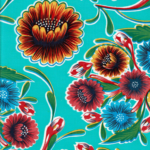 Mexican Oilcloth - Floral on Aqua