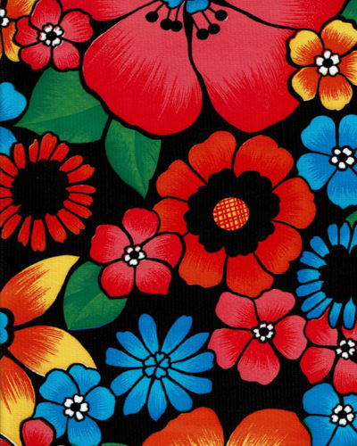 Mexican Oilcloth - Flower Fields on Black