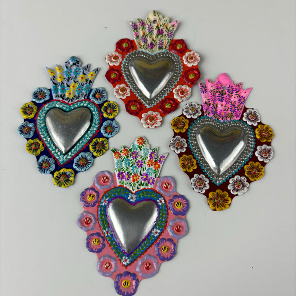 Silver Center Hand Painted Heart Milagros - Assorted