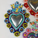 Silver Center Hand Painted Heart Milagros - Assorted