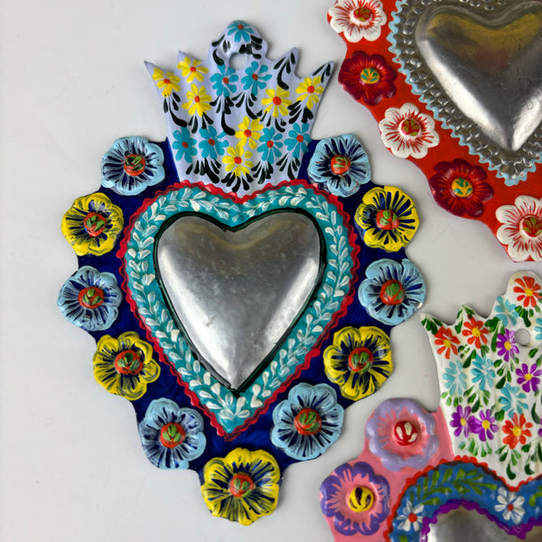 Silver Center Hand Painted Heart Milagros - Assorted