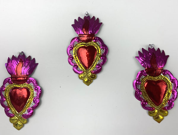 Tin Heart Milagro with Red Center