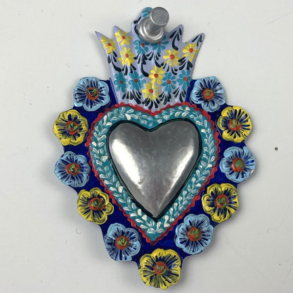Silver Center Hand Painted Heart Milagros - Assorted