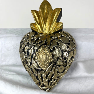 Wood Heart - Encrusted with milagros - Large