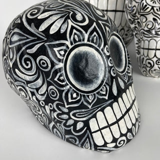 Big Eyes Papier Mâché Skull - Black & White - Museum Quality