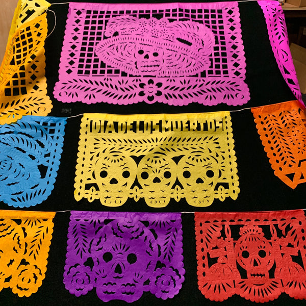 Hand Cut Paper Day of the Dead Papel Picado Banners - Small - Mexican Sugar Skull