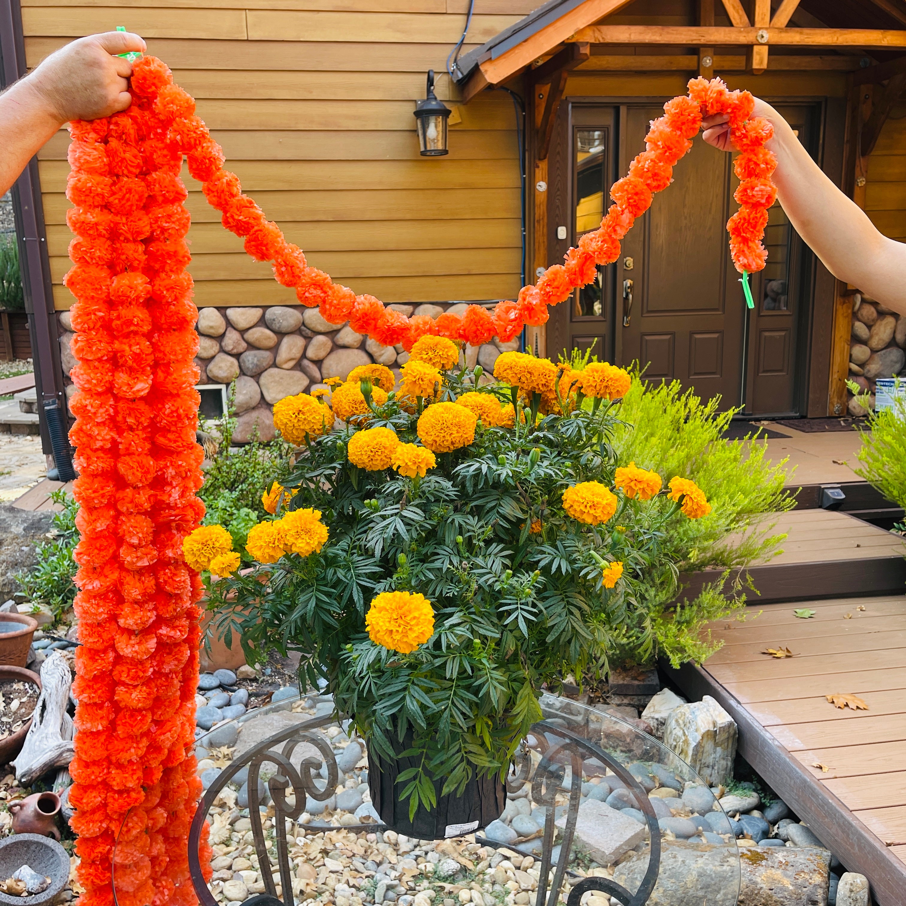 garland orange marigold seeds Marigold Garlands - 58 inches long - perfect for wrapping ofrenda armi