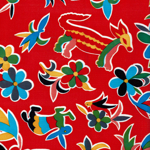 Mexican Oilcloth - Animales on Red