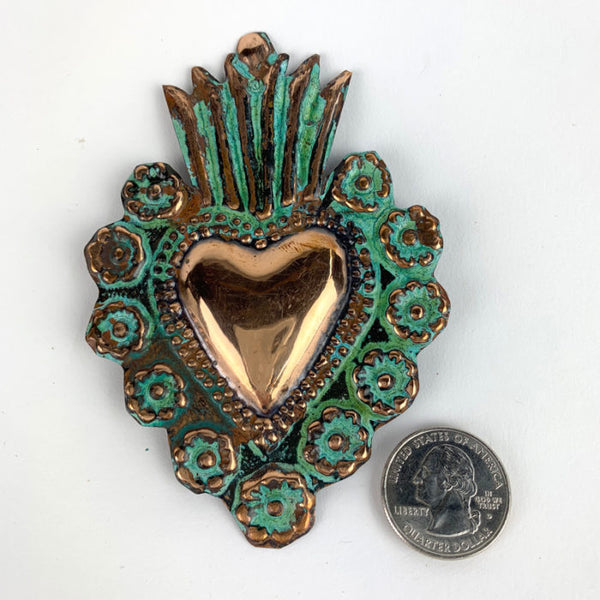 Copper Flaming Heart Milagro - 4 inch