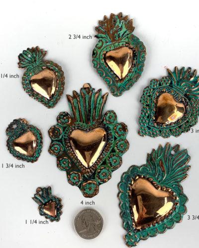 Copper Flaming Heart Milagro - 3 <sup>3/4 inch</sup>