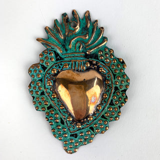 Copper Flaming Heart Milagro - 3 inch