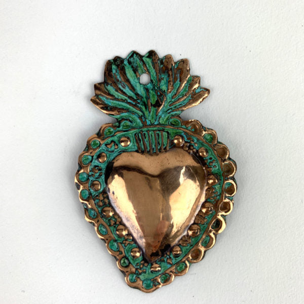 Copper Flaming Heart Milagro 2 <sup>3/4</sup> inch