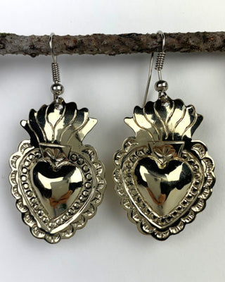 Flaming Heart Milagro Earrings