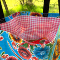 Mexican Oilcloth Market Bag – Floral on Blue