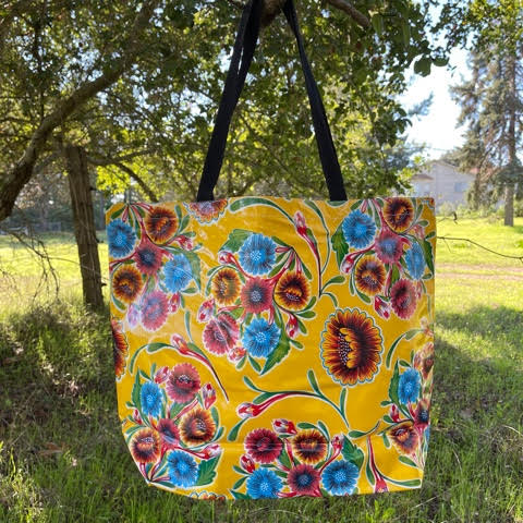 TOTE Oilcloth Market Bag – Floral on Yellow