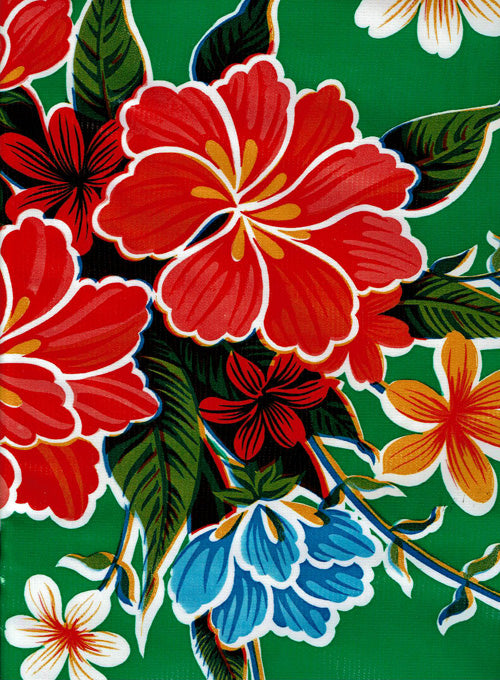 Mexican Oilcloth - Hibiscus on Green
