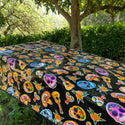 Rectangle 86" Long Table Oilcloth – Sugar Skull Black on Black