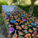 Rectangle 86" Long Table Oilcloth – Sugar Skull Black on Black