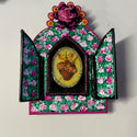 Rose & Flaming Heart Retablo with 2 doors - Large - 8 inches tall