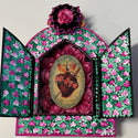 Rose & Flaming Heart Retablo with 2 doors - Large - 8 inches tall