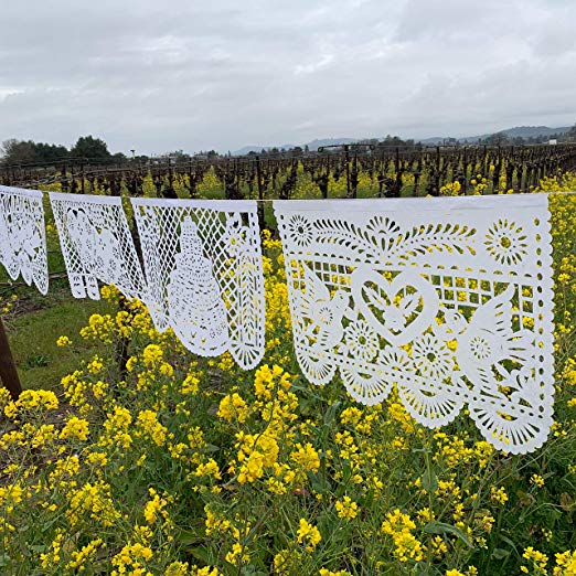 Large White Wedding Papel Picado Banner