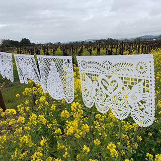 Large White Wedding Papel Picado Banner - Dozen