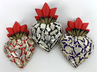 Wood milagro encrusted hearts - medium