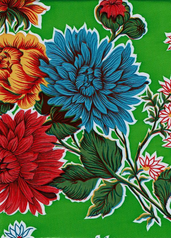 Mexican Oilcloth - Mums on Lime Green