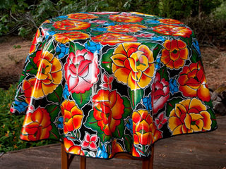 Round Oilcloth Tablecloth – Frida on Black