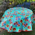 Round Oilcloth Tablecloth - Floral Aqua