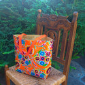 Oilcloth Tote - Floral Orange-With Yellow Gingham