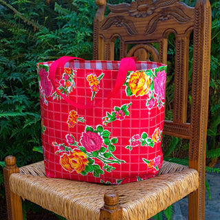 TOTE Reversible Oilcloth Market Bag - Havana Red/Picnic Red Check