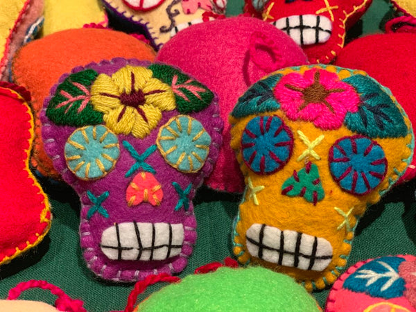 Felted Sugar Skull Ornament