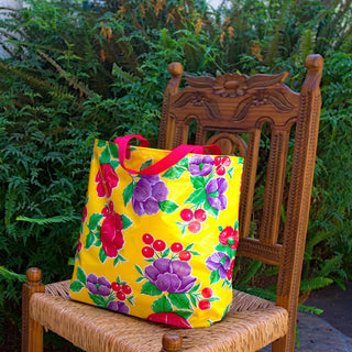 TOTE Reversible Oilcloth Market Bag - Poppy Yellow/Red Polkadot