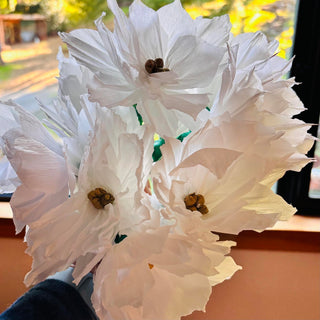 White Poinsettia Paper Flowers w/ Gold Center - bag of 1 dozen