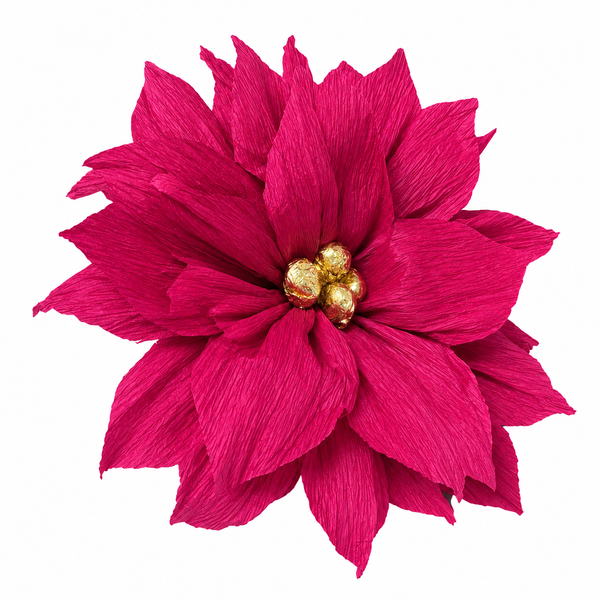 Poinsettia Paper Flowers w/ Gold Center - bouquet of 6