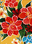 Mexican Oilcloth - Hibiscus on Yellow