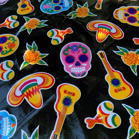 Oilcloth Roll - Sugar Skull on Black