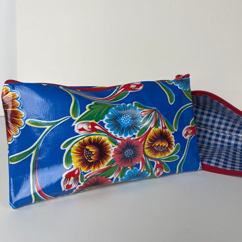 Oilcloth Zipper Bag - Floral Blue