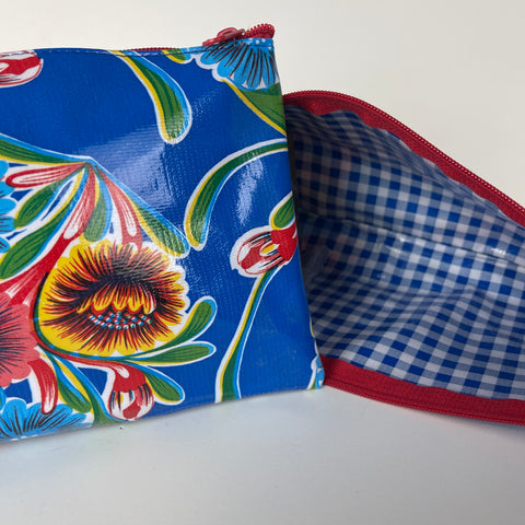 Oilcloth Zipper Bag - Floral Blue - 0