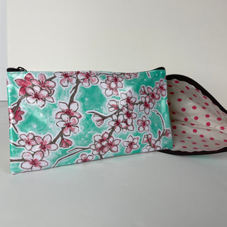 Oilcloth Zipper Bag - Cherry Blossom w/pink