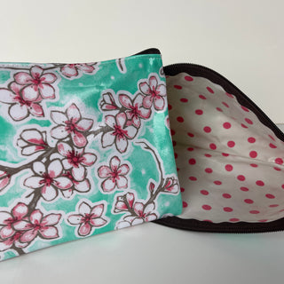 Oilcloth Zipper Bag - Cherry Blossom w/pink