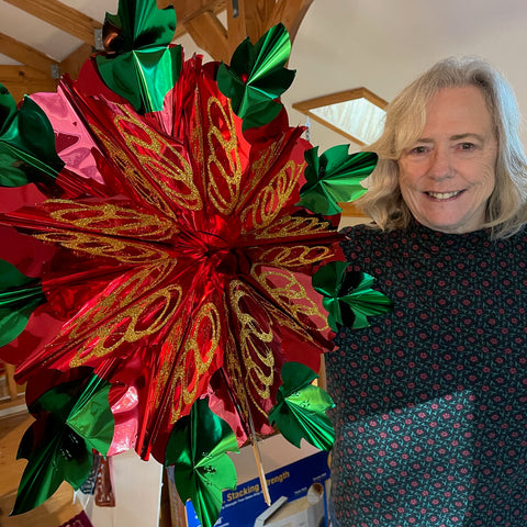Metallic Christmas Poinsettia - Huge dangling decoration - 22 inches - 0