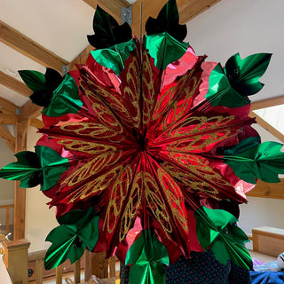 Metallic Christmas Poinsettia - Huge dangling decoration - 22 inches